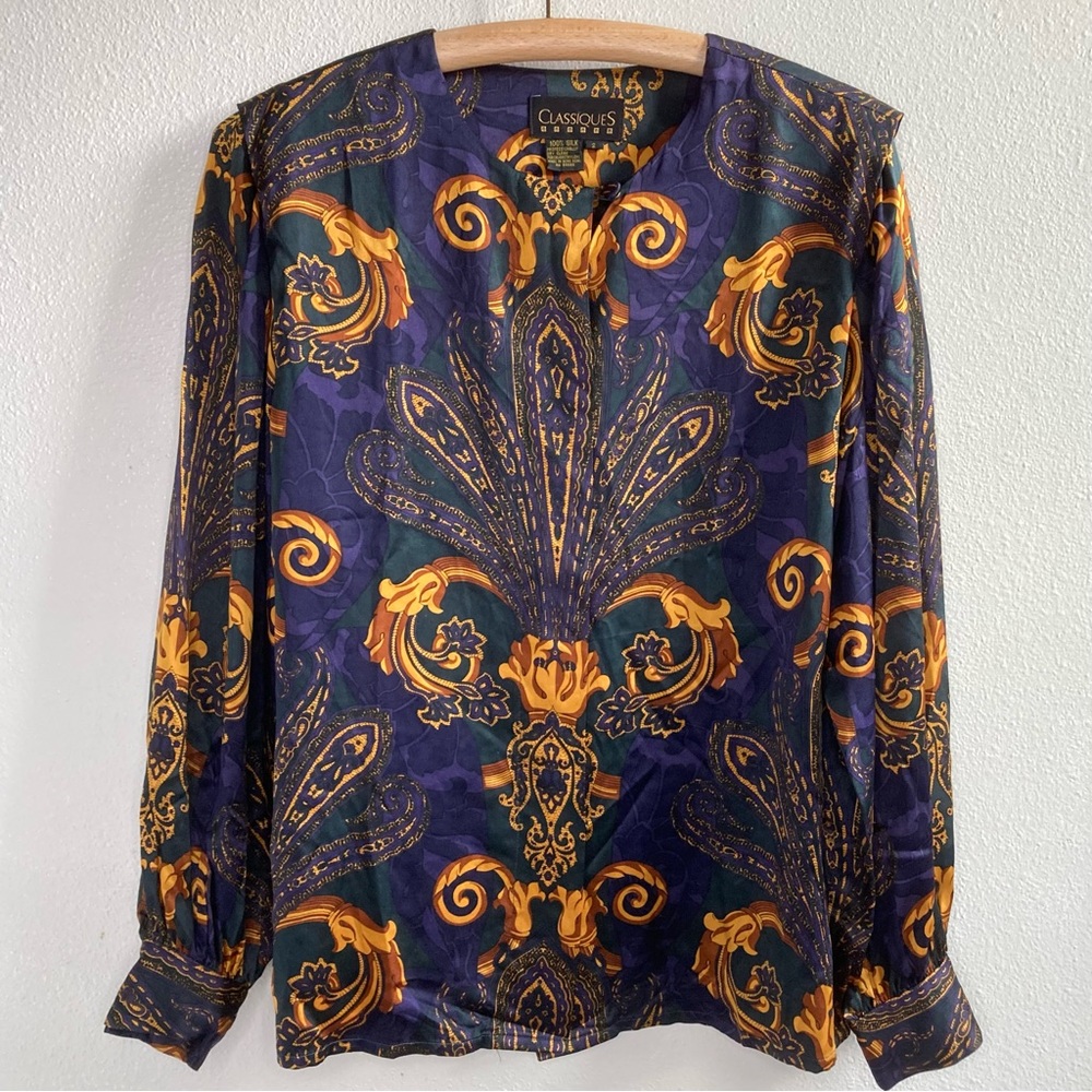 Classiques Entier 100% Silk Button Front Long Sle… - image 1